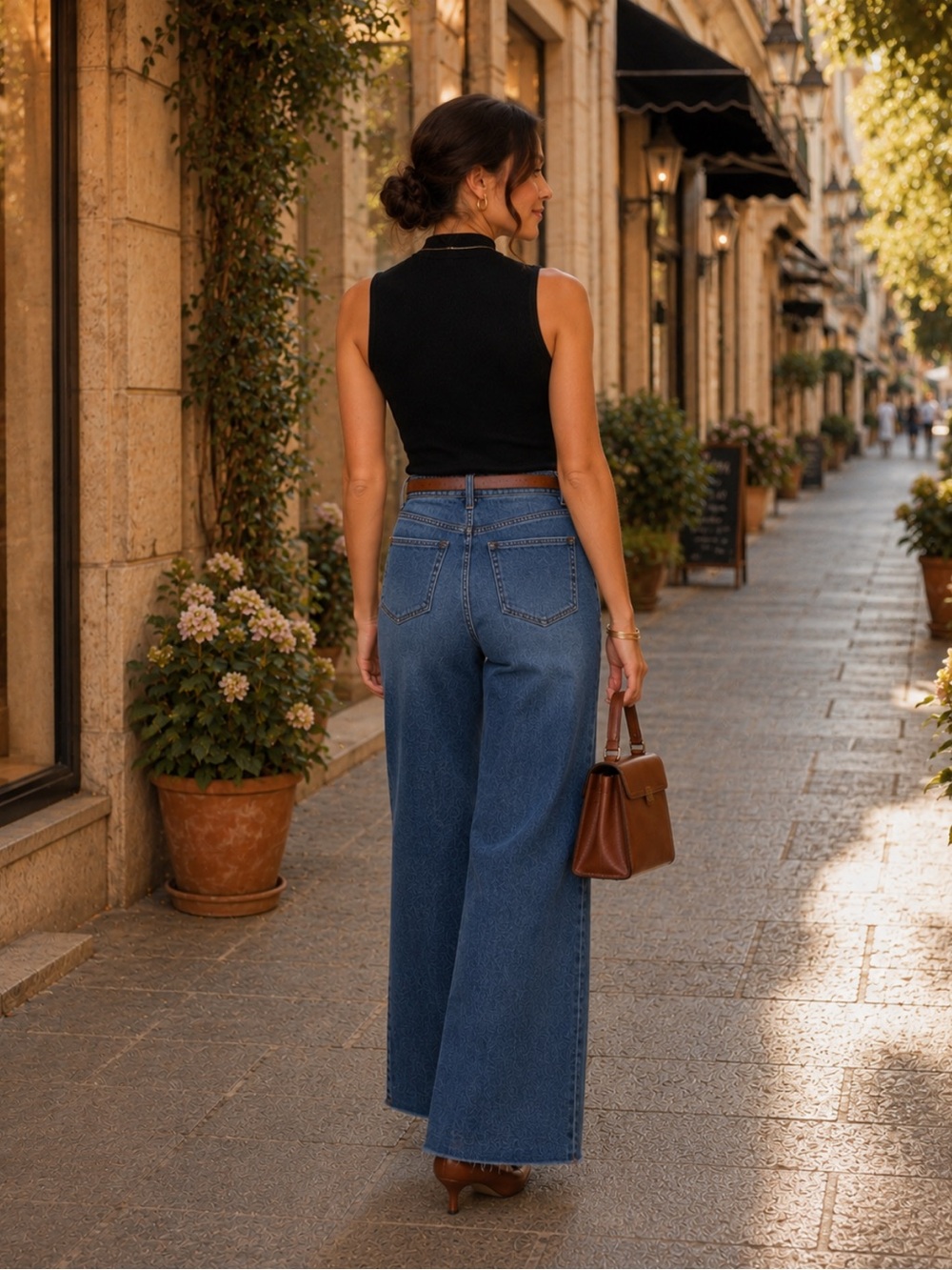 NWT Quince Bella Stretch High Rise Wide-Leg Raw Hem Jeans Twilight Blue Size 27 - Picture 6 of 15